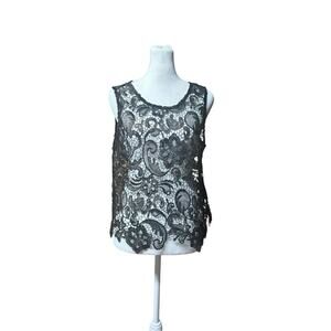 Whimsy Goth Black Gold Floral Lace Top Sans Souci Size Medium Dark Fairy Sheer